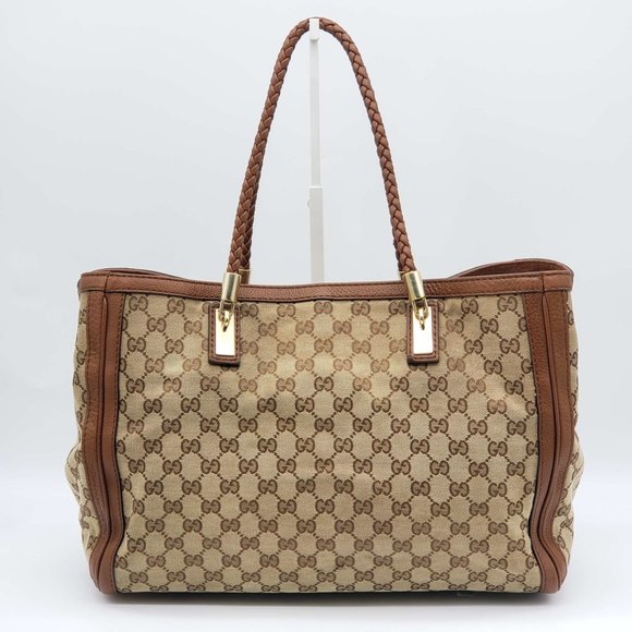 100% Authentic Gucci Leather Canvas Brown Tote Bag - Picture 2 of 16